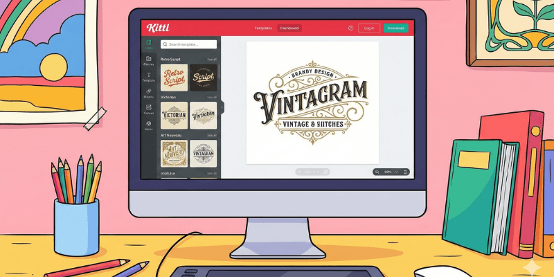 Kittl logo maker interface preview – vintage design tool from the best logo maker tools 2025 list