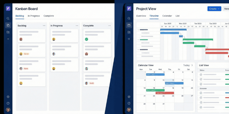 Kanban board workflow in Trello compared with advanced project views in ClickUp