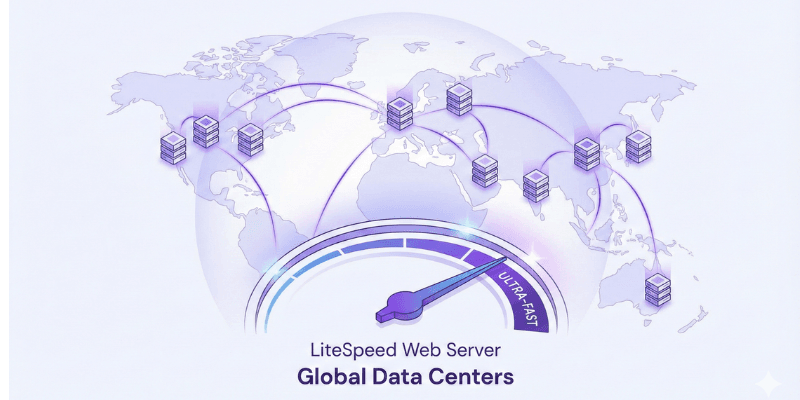 LiteSpeed server performance with global data centers connected illustration