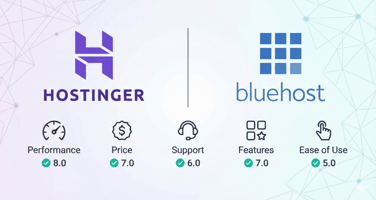 Overview comparison of Hostinger and Bluehost web hosting services for beginners